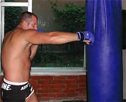 Training on a punching bag.